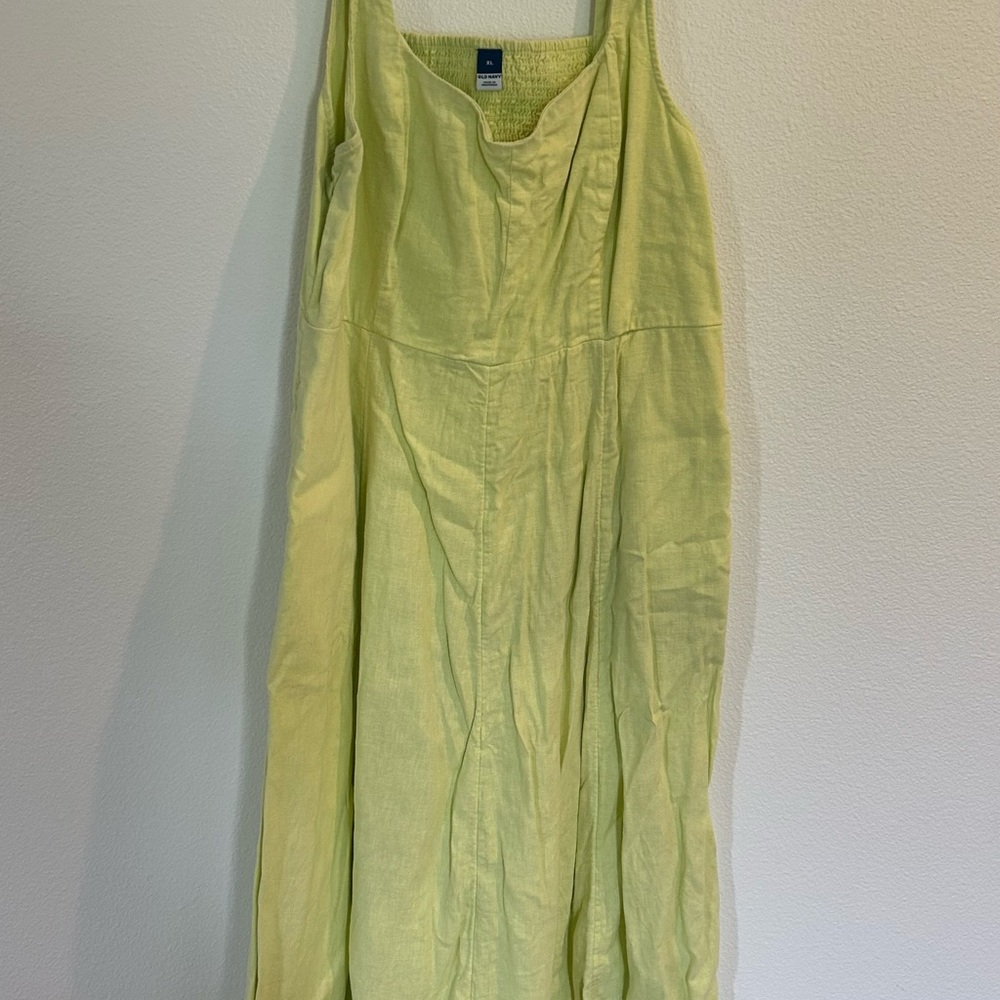 Old Navy Light Green Smocked Linen Dress